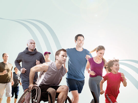 Affiche de la manifestation Atlantisport présentant des coureurs valides et non valides