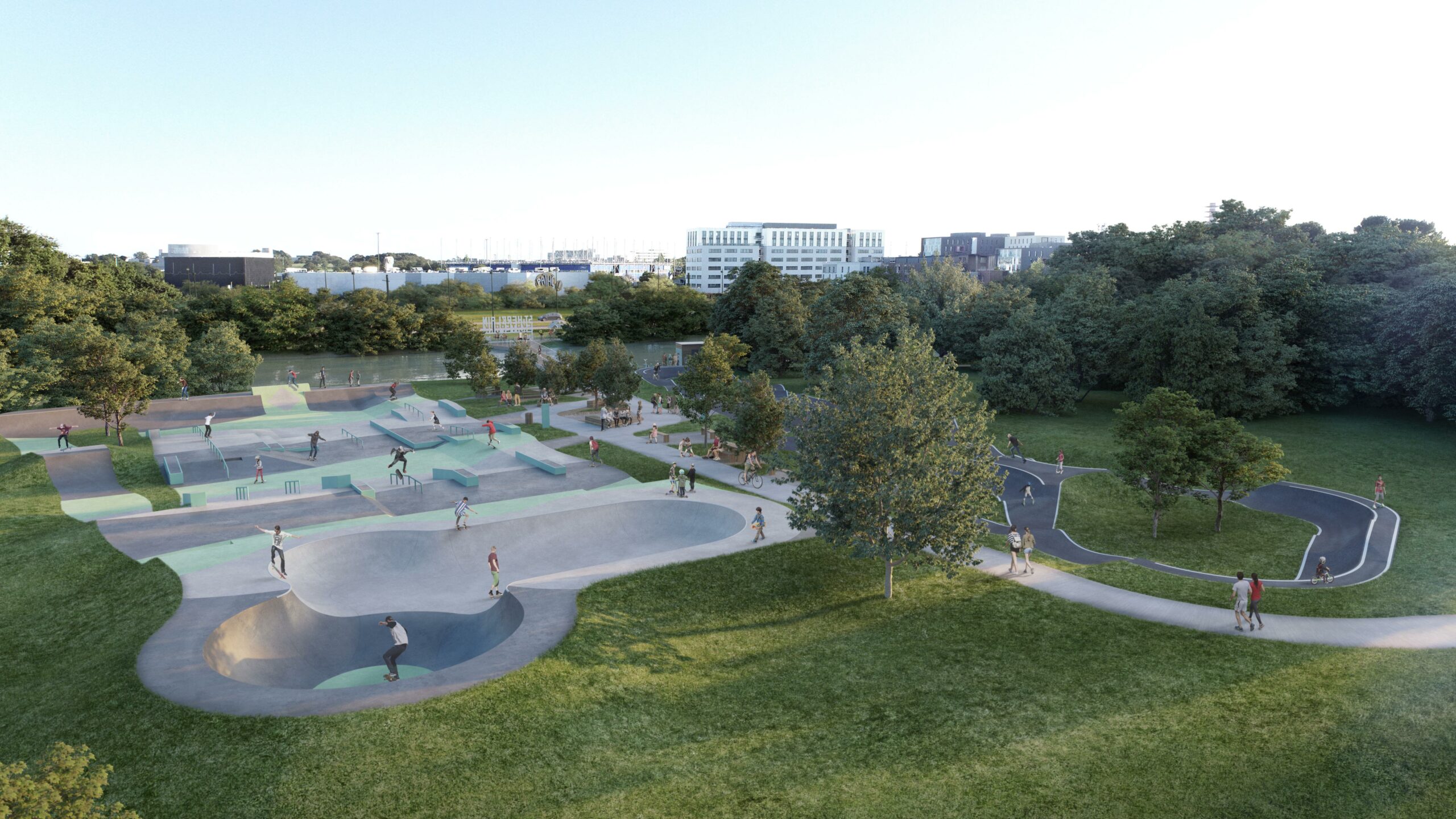 Une image d'architecte des équipements du futur skatepark.