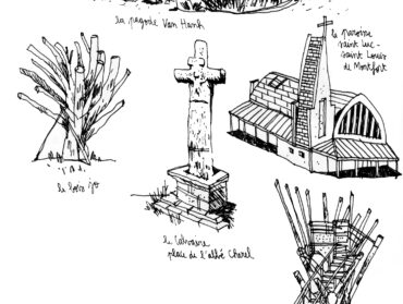 Des dessins de Quentin Masse représentant certains éléments patrimoniaux de Saint-Herblain.